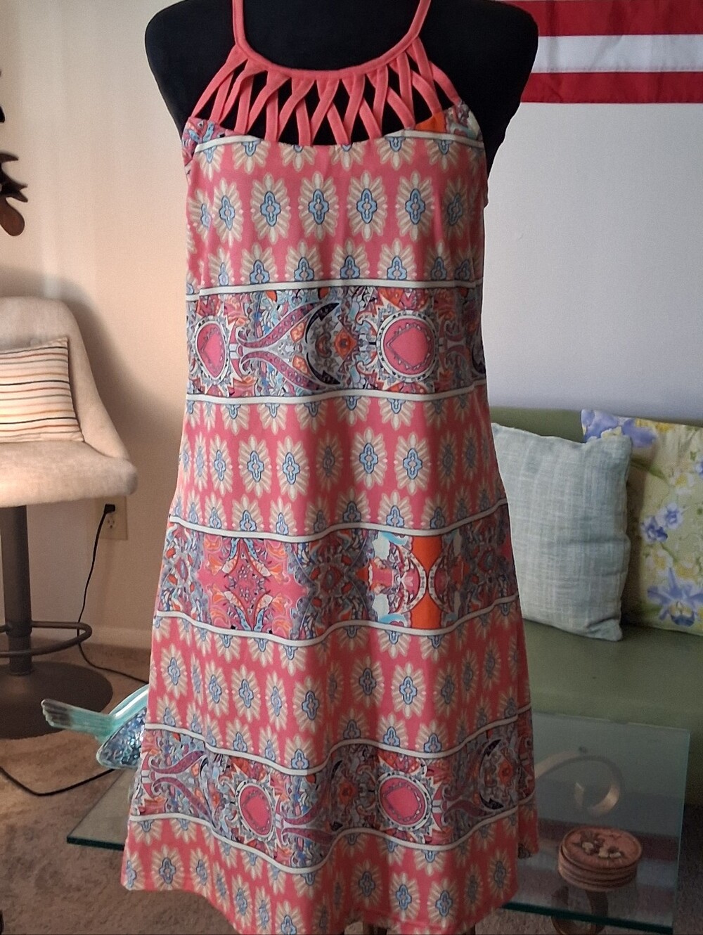 Coral Patterned Halter Sundress